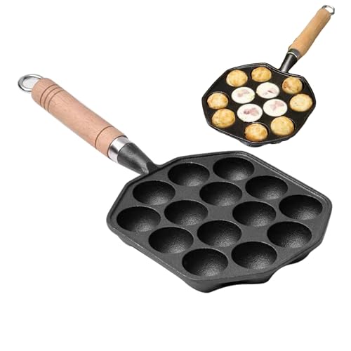 Antihaftbeschichtete Takoyaki-Pfanne aus Gusseisen Mit 14 Löchern, Takoyaki-Maker, Taiyaki-Pfanne, Aebleskiver Gusseisenpfanne, Poffertjes-Pfanne, Mochi-Maker, Grillpfanne Mit Abnehmbarem Griff von Topyond