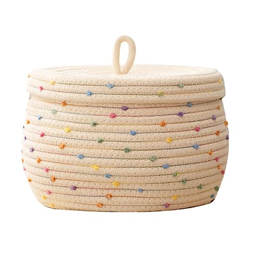 Korb Aufbewahrung, Korb Geflochten Mit Deckel,Gewebte Aufbewahrungsbox,Rund, Bunte Dekorative Punkte, Großes Fassungsvermögen,Für Kinderzimmer Wohnzimmer Badezimmer Tisch Dekorativ Korb Aufbewahrung, Korb Geflochten Mit Deckel,Gewebte Aufbewahrungsbox,Rund, Bunte Dekorative Punkte, Großes Fassungsvermögen,Für Kinderzimmer Wohnzimmer Badezimmer Tisch Dekorativ von Topyond