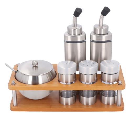 Küchenmenge Spender, Öl- und Essigsalz -Cruet -Set (8 Stück), langlebiger 304 Edelstahlflasche Set mit Caddy von Topyond