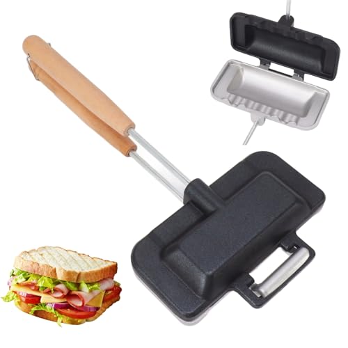 Topyond Doppelseitige Bratpfanne,Doppelseitige Sandwicheisen,Sandwichmaker Mini Toastpfanne mit Hitzebeständigem,Removable Toaster,Antihaftbeschichteter für Panini Zum Backen Und Crimpverschließen von Topyond