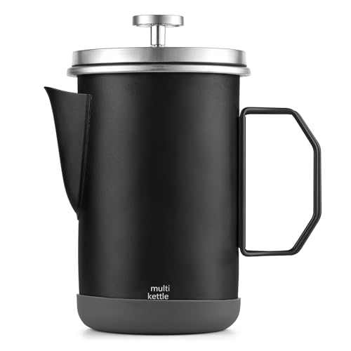 Topyond French Press Coffee Maker 1L Edelstahl mit faltbarem Griff, tragbares Camping French Press Topf für Reisen nach Hause im Freien (Schwarz) von Topyond