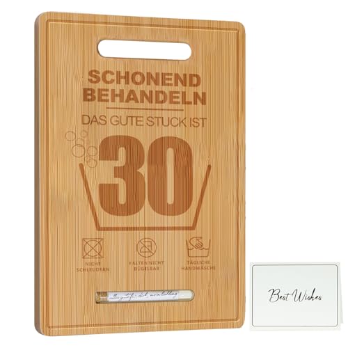 Topzora Geschenk zum 30. Geburtstag – Personalisiertes Bambus-Schneidebrett mit Gravur & Reagenzgläsern – 30 Geburtstag Deko Deko & Geldgeschenk für Frauen & Männer von Topzora