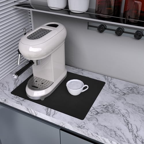 Topzora Schwarz Abtropfmatte,30x40cm Kaffeevollautomat Unterlage,Abtropfmatte Geschirr,Geschirr Abtropfmatte,Saugfähige Abtropfmatte für die Küchefür Küche, Wohnzimmer von Topzora