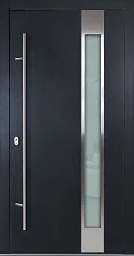 TorOne Stahl-Aluminium Haustür, Komplett-Set inkl. Türschloss, Verglasung & Profilzylinder, Höhe 200-220 cm & Breite zw. 98-110 cm, Eingangstür DIN links & DIN rechts, HTS 92904 mit Glaseinsatz von TorOne