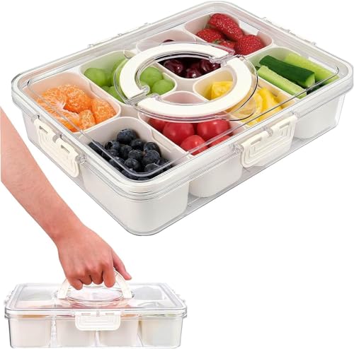 Snackbox Mit Fächern,Snackbox kinder Geteiltes Serviertablett Mit Deckel Und Griff Snackteller Mit Deckel Partybutler 8 Fächer Gewürzbehälter für Picknick Süßigkeiten Obst Keksen Dessert Gemüse von Torchesy
