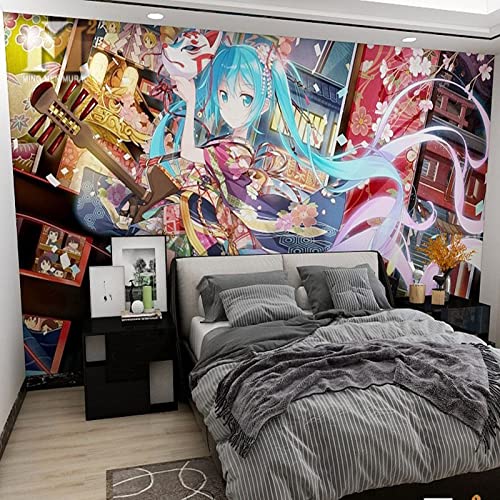 Tapeten Cartoon Hatsune Miku Farbe 3D Wohnzimmer Schlafzimmer Bett Hintergrund Wanddekoration-312*219CM von Torchic