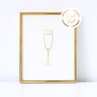 Cocktail Bar Zeichen Champagnerglas Goldfolie Druck, Line Art Wandkunst, Wohnkultur Barwagen Druck Hochzeit Dekor Party Barla von ToriKraut