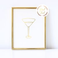 Cocktailbar-Zeichen Martini-Glas-Goldfoliendruck, Cocktail-Linie Kunstwandkunst, Wohnkultur Barwagen-Druck Hochzeitsdekor Partyschild Barla von ToriKraut