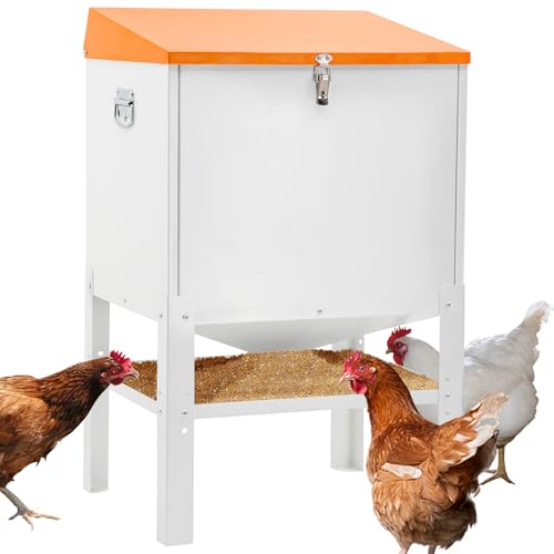 Toriexon Hühnerfutterstation, 38,6 kg Kapazität, Metall, Geflügel-Futterstation (45,7 x 38,4 x 74,9 cm) für 16 Hühner, pulverbeschichteter Stahl-Futterspender mit wasserdichtem Deckel und von Toriexon