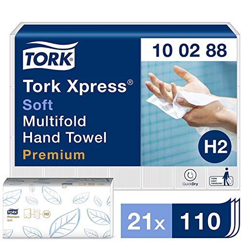Tork 100288 Xpress Premium Multifold Handtücher / 2-lagig / 21 x 110 Blatt (34 x 21 cm) weiß von Tork