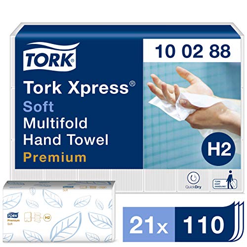 Tork Xpress weiche Multifold Papierhandtücher 100288 - H2 Premium Falthandtücher für Handtuchspender - weich und saugfähig, 2-lagig, weiß - 21 x 110 Tücher von Tork