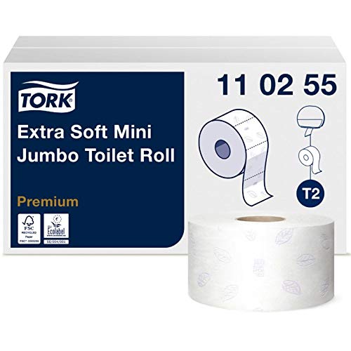 Tork 110255 Extra weiches Mini Jumbo Toilettenpapier, 3-lagig, Weiß, T2 Premium von Tork