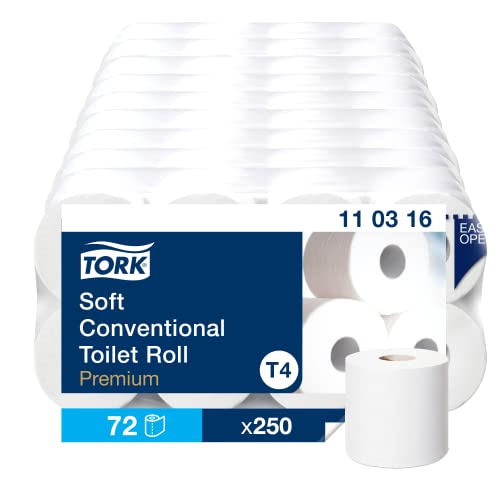 Tork 110316 extra weiches Kleinrollen Toilettenpapier (72 Rollen á 250 Blatt), Premium Qualität für Tork T4 Kleinrollensysteme, 3-lagiges reißfestes WC-Papier, 9 x 8er Pack von Tork