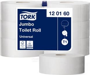 Tork 120160 Jumbo Toilettenpapier, 1-lagig, Weiß, T1 Universal von Tork