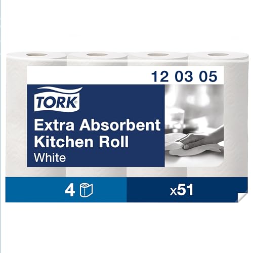 Tork Extra Saugfähige Küchenrolle Weiß, Premium, 3-lagig, 4 x 51 Blätter, 120305 von Tork