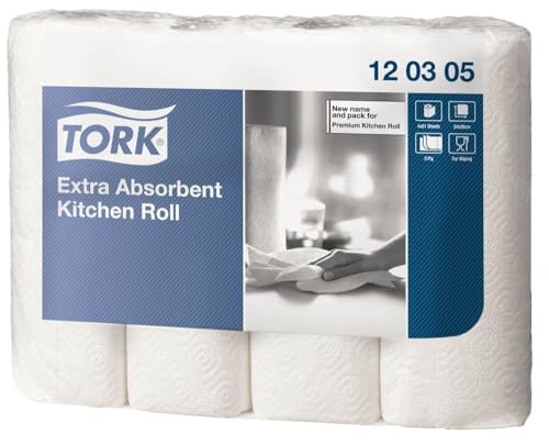 Tork Extra Saugfähige Küchenrolle Weiß, Premium, 3-lagig, 4 x 51 Blätter, 120305 von Tork