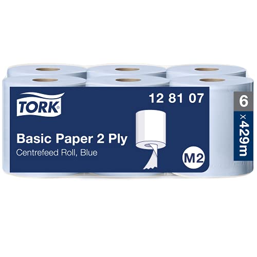 Tork 128107 Standard Papierwischtücher für das M2 Innenabrollung Spendersystem / 2-lagiges stabiles Papier in Blau / 6 x 150 Meter von Tork