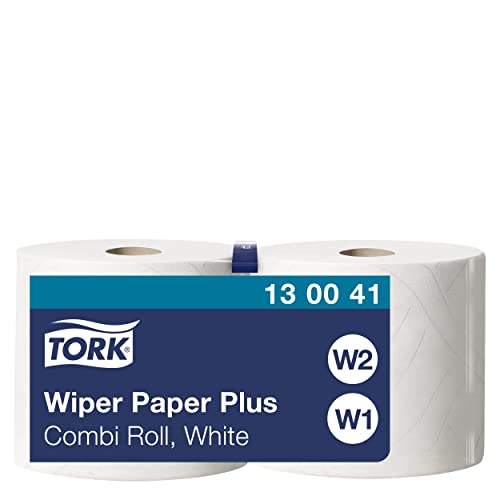 Tork 130041 Starke Mehrzweck Papiertücher für W1/W2 Systeme / 2-lagiges saugfähiges Papier in Weiß / 2 x 255m von Tork