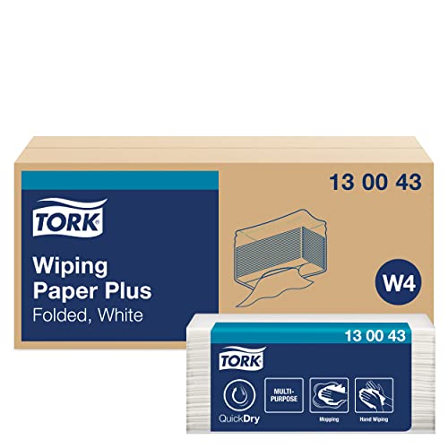 Tork 130043 Starke Mehrzweck Papierwischtücher für W4 Einzeltuch System / 2-lagige Papiertücher in Weiß / Premium Qualität / 200 Papiertücher / 38,5 x 32,4cm (B x L) von Tork