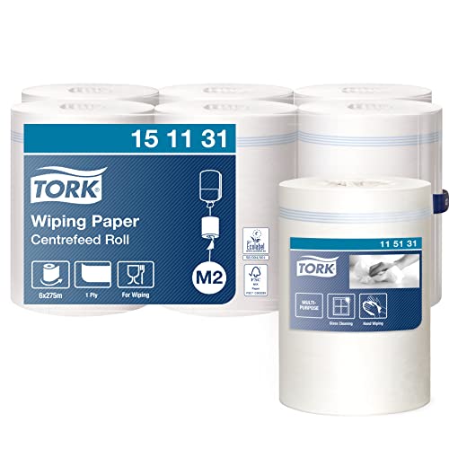 Tork Innenabrollungs-Papierwischtücher Weiß M2, Saugfähig, 6 Rollen, 151131 von Tork