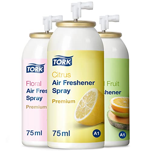 Tork 236056 Lufterfrischer Sprays im Mixed Pack - 4x Blütenduft, 4x Zitrusduft, 4x Fruchtduft / Neutralisieren unangenehme Gerüche / 12er Pack Nachfüller Duftspray A1 Premium / 12x75ml von Tork