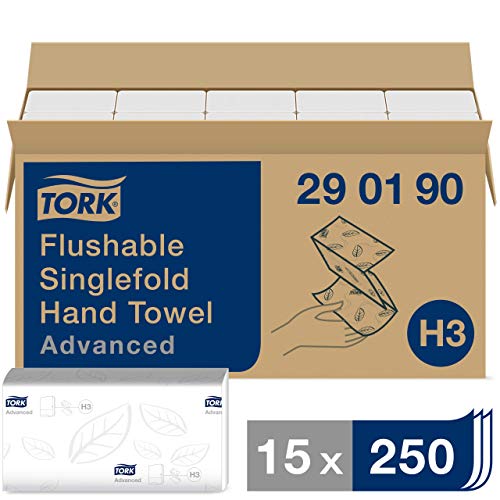 Tork Schnellauflösende Zickzack Papierhandtücher - 0290190 - Falthandtücher zum Nachfüllen für Papiertuch Spender, H3 Advanced - 2-lagig, weiß - Großpackung mit 15 x 250 Tücher von Tork