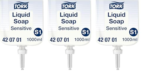 Tork 420701 extra milde Flüssigseife Premium für Tork S1 Seifenspendersysteme/Extra milde Handseife in Weiß mit sanften Inhaltsstoffen für empfindliche Haut / 1 x 1000ml (Packung mit 3) von Tork