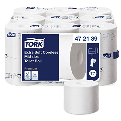 Tork 472139 extra weiches hülsenloses Midi Toilettenpapier in Premium Qualität für Tork T7 Doppelrollenspender / WC-Papier 3 lagig / hülsenlos / extra weich und reißfest, 18 x 550 Blatt Tork 472139 extra weiches hülsenloses Midi Toilettenpapier in Premium Qualität für Tork T7 Doppelrollenspender / WC-Papier 3 lagig / hülsenlos / extra weich und reißfest, 18 x 550 Blatt von Tork