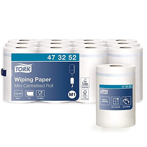 Tork 473252 Mehrzweck Papierwischtücher für das M1 Innenabrollung Mini Spendersystem / 1-lagiges stabiles Papier in Weiß, 12 x 120 Meter von Tork