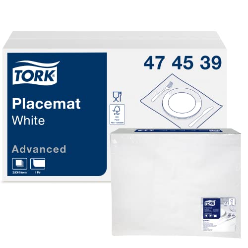 Tork 474539 Tischset Weiß, 1 x 500 Platzsets unifarben, 42 x 30 cm (L x B), Untersetzer zum effektiven Schutz von Tischen - ideal für Restaurants, Advanced Qualität von Tork