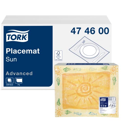 Tork 474600 Tischset Sun, 1 x 500 Platzsets mit Sonnenmotiv, 42 x 30 cm (L x B), Untersetzer zum effektiven Schutz von Tischen - ideal für Restaurants, Advanced Qualität von Tork