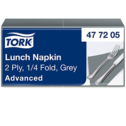 Tork 477205 Lunchservietten Grau / 2-lagige Servietten für kleine Gerichte oder Snacks / 10 x 200 (2000) Papierservietten / Advanced Qualität / 32,6 x 33 cm (B x L) / 1/4-Falz von Tork