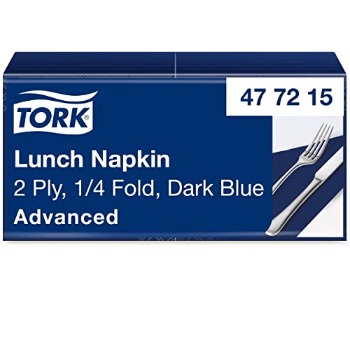 Tork 477215 Lunchservietten Dunkelblau / 2-lagige Servietten für kleine Gerichte & Snacks / 10 x 200 (2000) Papierservietten / Advanced Qualität / 32,6 x 33 cm (B x L) / 1/4-Falz von Tork