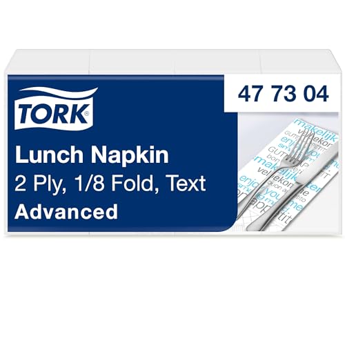 Tork 477304 Lunchservietten Text 1/8 gefaltet / 2-lagige Papierservietten für Snacks und kleine Gerichte / Advanced Qualität / 10 x 200 (2000) Servietten / 32,6 x 33 cm (B x L) von Tork