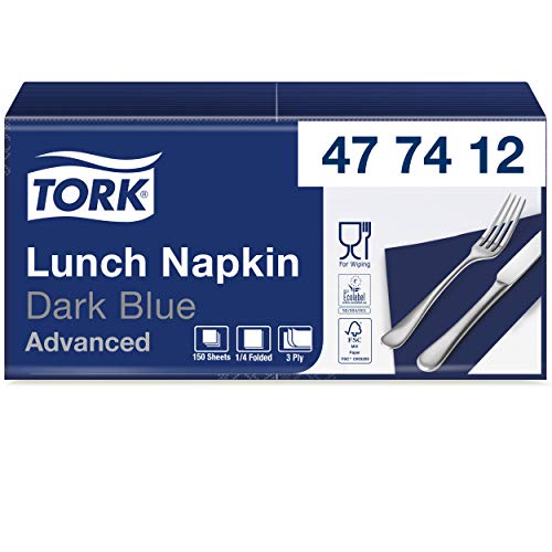 Tork 477412 Soft Lunchservietten Dunkelblau / 3lagige, saugfähige Papierservietten in Blau / Vielfältig verwendbar / Advanced Qualität / 10 x 150 (1500) Servietten / 32,6 x 33 cm (B x L) / 1/4-Falz von Tork