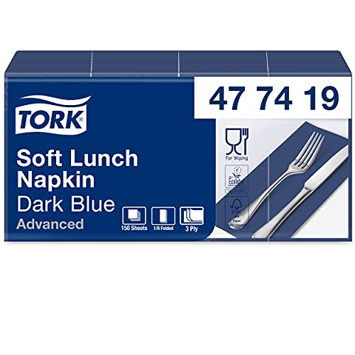 Tork 477419 Soft Lunchservietten Dunkelblau 1/8 Falz / 3-lagige, vorgefaltete Servietten für kleine Gerichte und Snacks / Advanced Qualität / 10 x 150 (1500) Papierservietten / 32,6 x 33 cm (B x L) von Tork