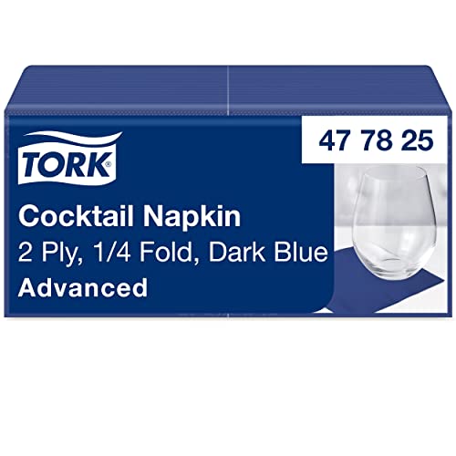 Tork 477825 Cocktailservietten Dunkelblau / Cocktail Serviette in Advanced Qualität mit 1/4 Falz / 12 x 200 (2400) Servietten / 23,8 x 24 cm (B x L) von Tork