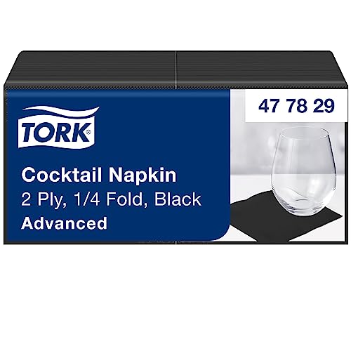 Tork 477829 Cocktailservietten Schwarz / Cocktail Serviette in Advanced Qualität mit 1/4 Faz/ 12 x 200 (2400) Servietten / 23,8 x 24 cm (B x L) von Tork