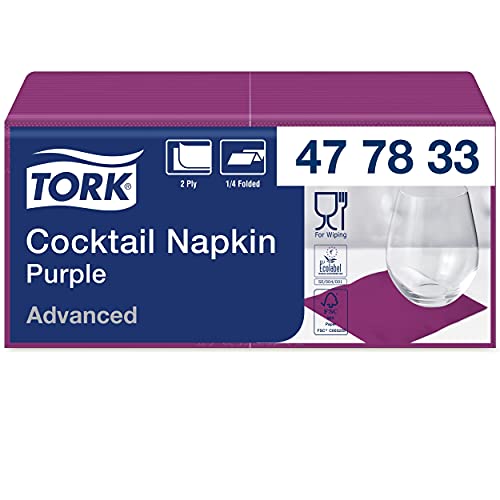 Tork 477833 Cocktailservietten Violett / Cocktail Serviette in Advanced Qualität mit 1/4 Falz / 12 x 200 (2400) Servietten / 23,8 x 24 cm (B x L) von Tork