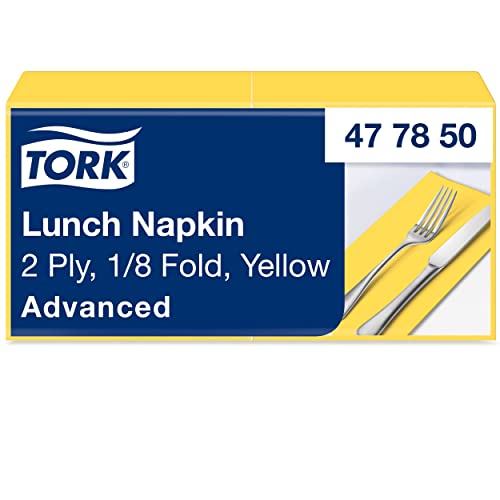 Tork 477850 gelbe Lunchservietten 1/8 gefaltet / 2-lagige, vorgefaltete Papierservietten für Snacks & kleine Gerichte / Advanced Qualität / 10 x 200 (2000) Servietten / 32,6 x 33 cm (B x L) von Tork