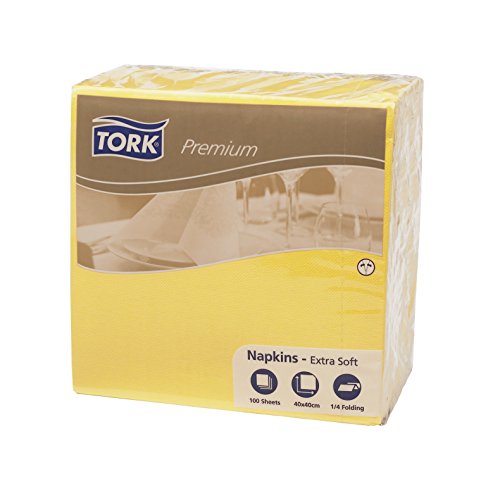 Tork 477862 Weiche Lunch-Serviette, 33X33 cm, 3-lagig, 1/4-Faltung, 10X150, Gelb von Tork