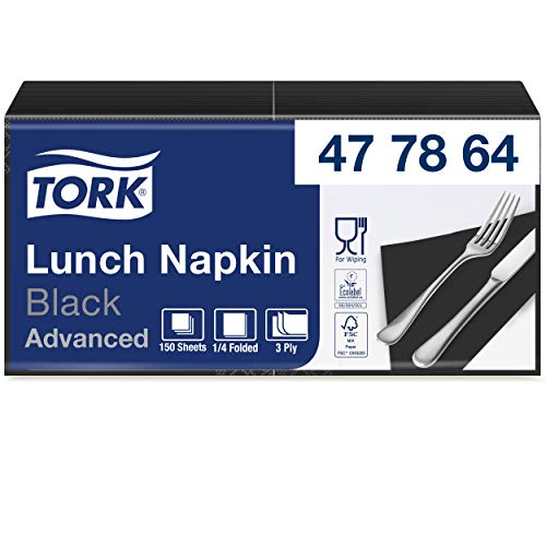 Tork 477864 Soft Lunchservietten Schwarz / 3lagige, saugfähige Papierservietten / Vielfältig verwendbar /Advanced Qualität / 10 x 150 (1500) Servietten / 32,6 x 33 cm (B x L) / 1/4-Falz von Tork