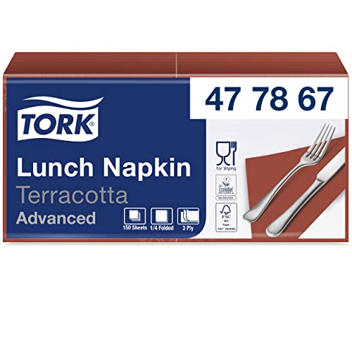 Tork 477867 Soft Lunchservietten Terracotta / 3lagige, saugfähige Papierservietten Orange / Vielfältig verwendbar / Advanced Qualität / 10 x 150 (1500) Servietten / 32,6 x 33 cm (B x L) / 1/4-Falz von Tork