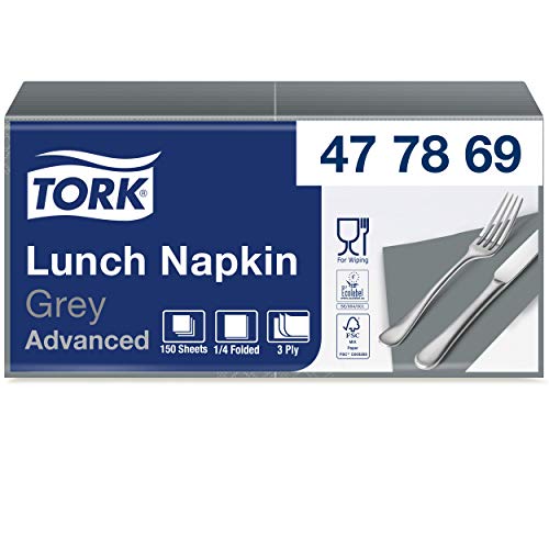 Tork 477869 Soft Lunchservietten Grau / 3lagige, saugfähige Papierservietten in Grau / Vielfältig verwendbar / Advanced Qualität / 10 x 150 (1500) Servietten / 32,6 x 33 cm (B x L) / 1/4-Falz von Tork