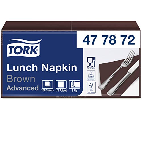 Tork 477872 Soft Lunchservietten Braun / 3lagige, saugfähige Papierservietten Dunkelbraun / Vielfältig verwendbar / Advanced Qualität / 10 x 150 (1500) Servietten / 32,6 x 33 cm (B x L) / 1/4-Falz von Tork