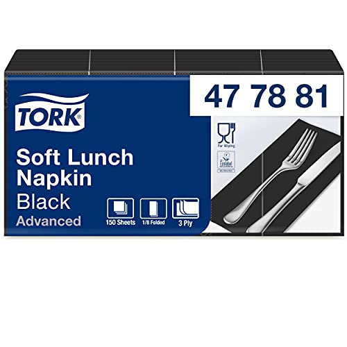 Tork 477881 Soft Lunchservietten Schwarz 1/8 Falz / 3-lagige, vorgefaltete Servietten für kleine Gerichte oder Snacks / Advanced Qualität / 10 x 150 (1500) Papierservietten / 32,6 x 33 cm (B x L) von Tork