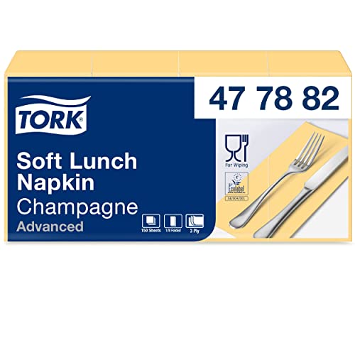 Tork 477882 Soft Lunchservietten Champagner 1/8 Falz / 3-lagige, vorgefaltete Servietten für kleine Gerichte oder Snacks / Advanced Qualität / 10 x 150 (1500) Papierservietten / 32,6 x 33 cm (B x L) von Tork