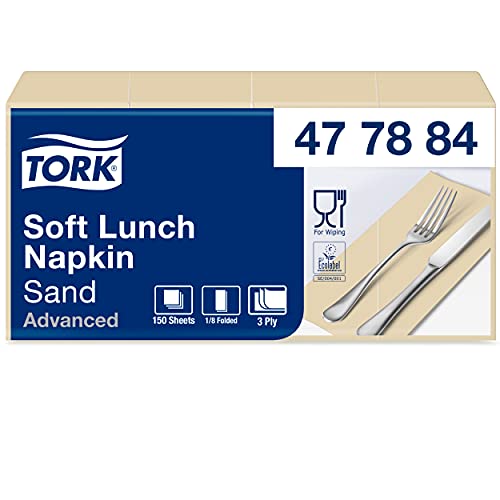 Tork 477884 Soft Lunchservietten Sand 1/8-Falz / 3-lagige, vorgefaltete Servietten für kleine Gerichte oder Snacks / Advanced Qualität / 10 x 150 (1500) Papierservietten / 32,6 x 33 cm (B x L) von Tork