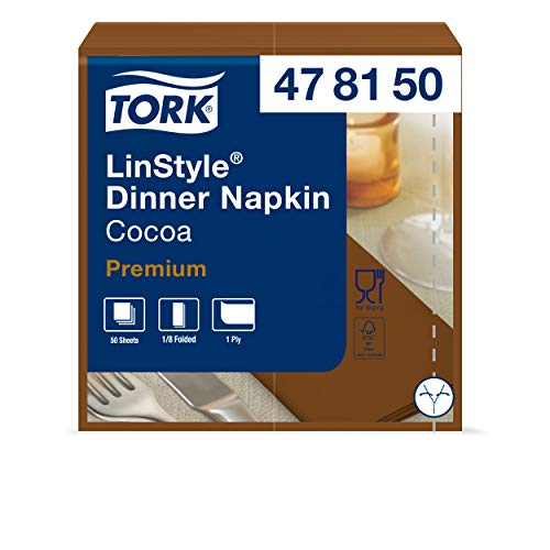 Tork 478150 Linstyle Premium Dinnerservietten Kakao 1/8-Falz / Papierservietten stoffähnlich & saugfähig / 1-lagig / Premium Qualität / 12 x 50 (600) Airlaid-Servietten / 39 x 40 cm (B x L) von Tork