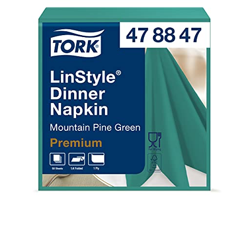 Tork 478847 Linstyle Premium Dinnerservietten Piniengrün / Servietten stoffähnlich und saugfähig / 1-lagig / Premium Qualität / 12 x 50 (600) Airlaid Servietten / 39 x 39 cm (B x L) von Tork